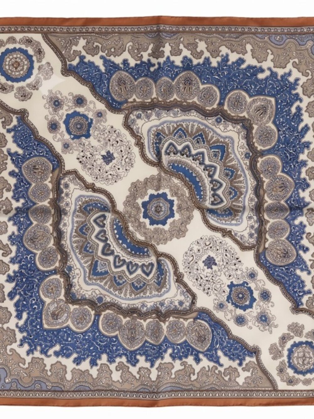 Lumière East Silk Scarf – Azure Medallion Paisley | 100% Mulberry Silk 70x70cm